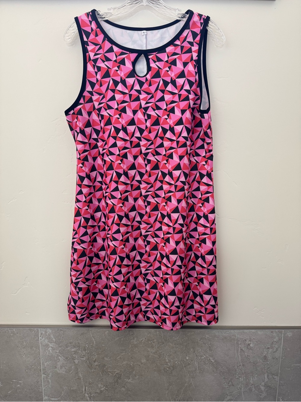 Nuu Muu - Brink Sleeveless Pink Geometric Midi Dress with Keyhole Neck Large